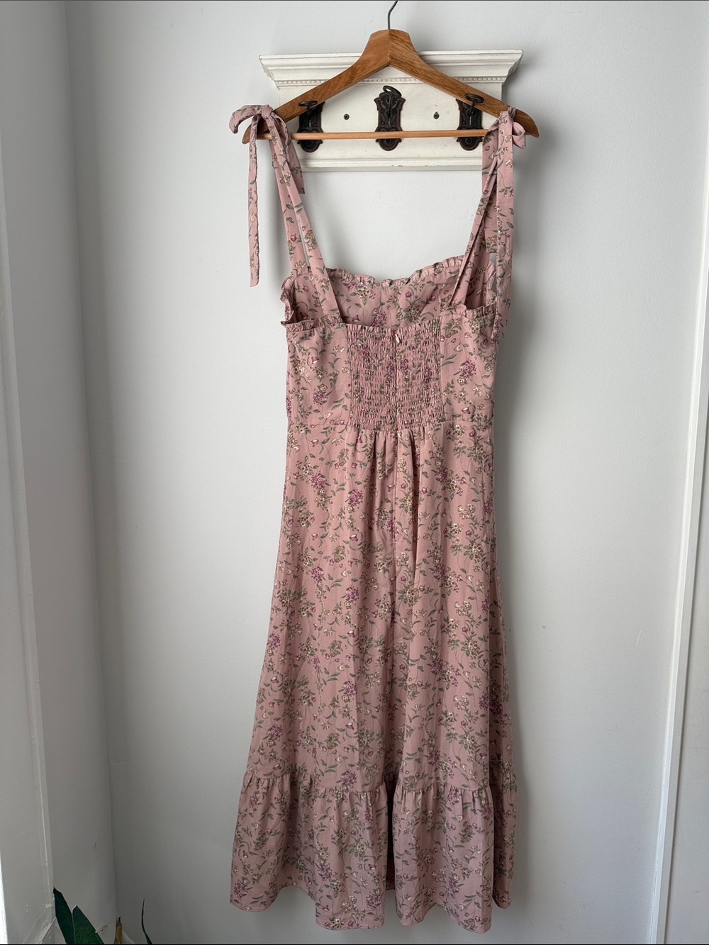 Women’s Pink Floral Tie-Shoulder Midi Dress Summer Feminine Flowly Casual - Picture 5 of 9